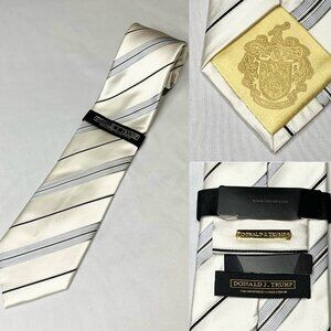 NWT Donald J. Trump Signature Collection Mens Silk Necktie Striped White Silver